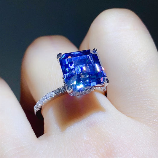 5 Carat Blue Moissanite & Zircon Sterling Silver Ring – Luxury Shine | MerchLuxx - MerchLuxx
