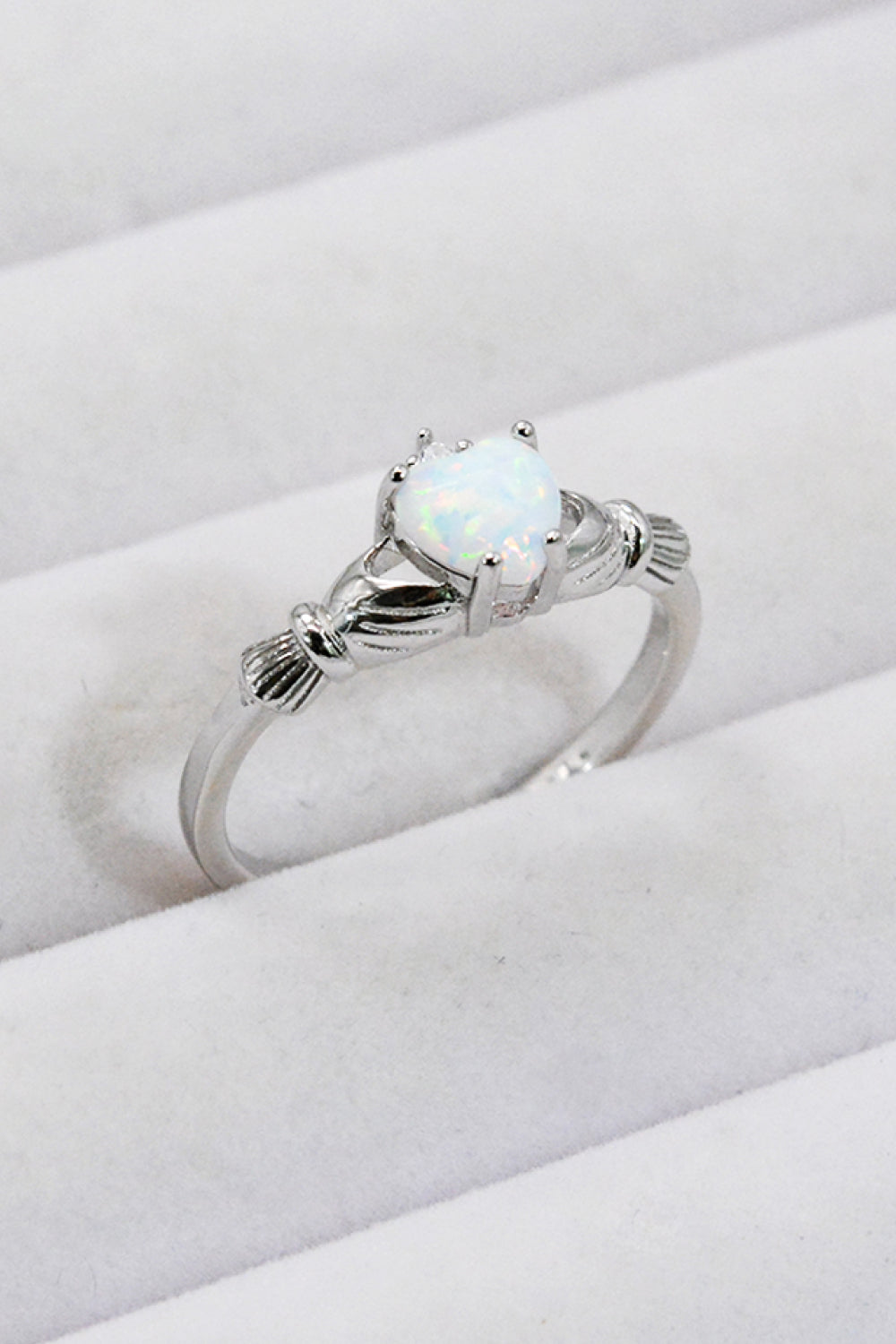 925 Sterling Silver Heart Opal Ring – Platinum-Plated | MerchLuxx - MerchLuxx