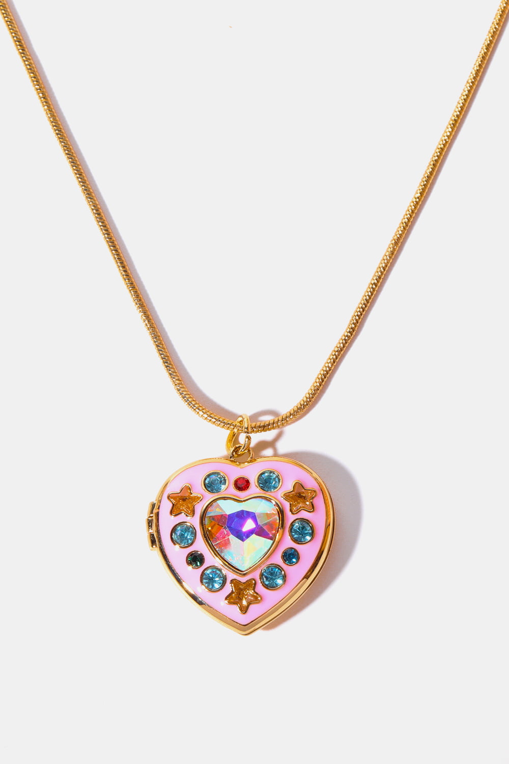 Rhinestone Decor Heart Box Pendant Necklace – 14K Gold-Plated | MerchLuxx - MerchLuxx