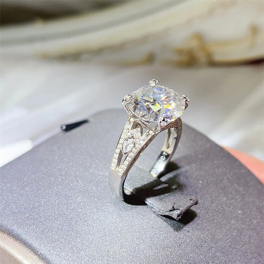 Valessia 5 carat moissanite ring side view with zircon accent stones