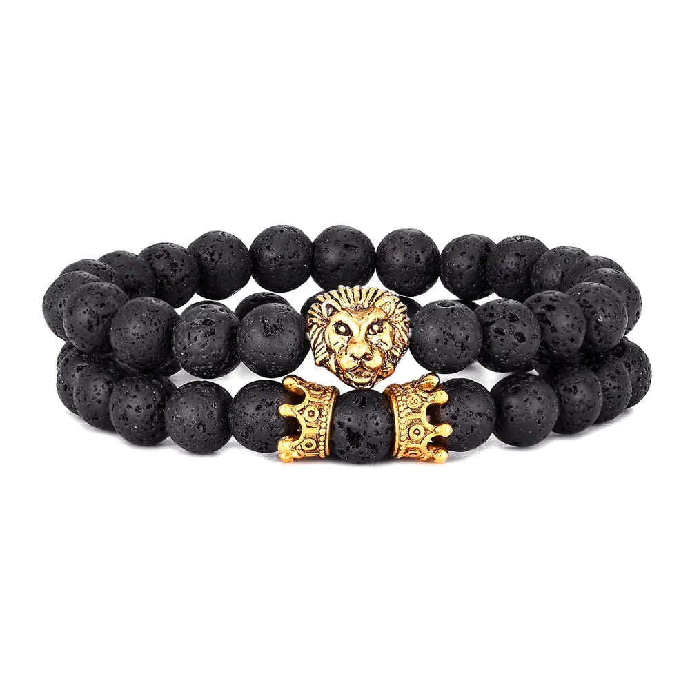 Lion Head & Crown Bracelet Set – Bold Power & Elegance | MerchLuxx - MerchLuxx
