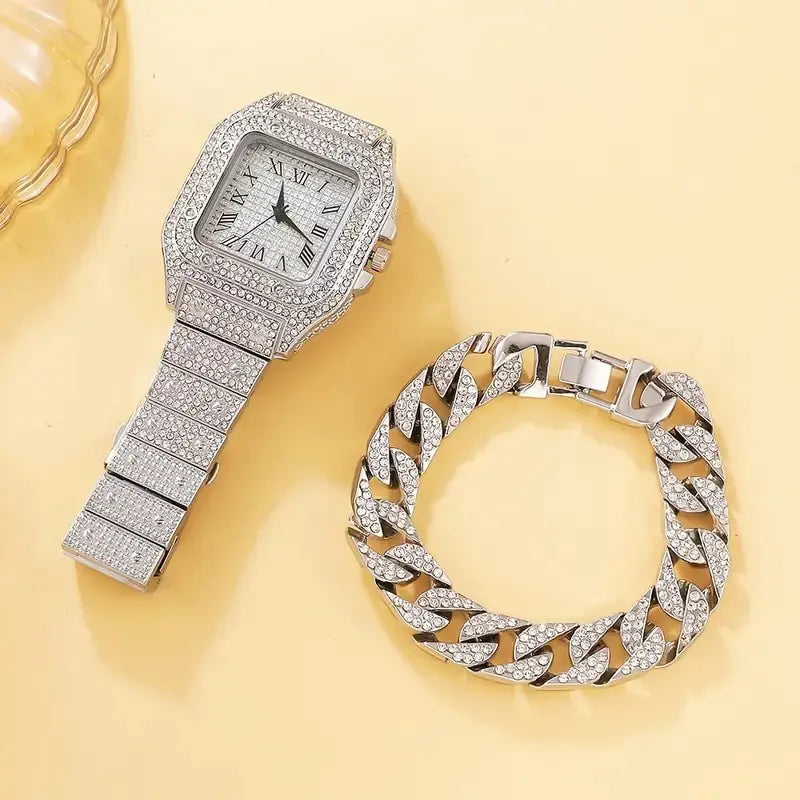 2Pcs Set Diamond Women’s Watches – Elegant & Sparkling Luxury | MerchLuxx - MerchLuxx