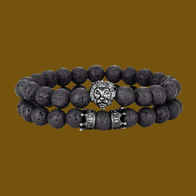 Lion Head & Crown Bracelet Set – Bold Power & Elegance | MerchLuxx - MerchLuxx