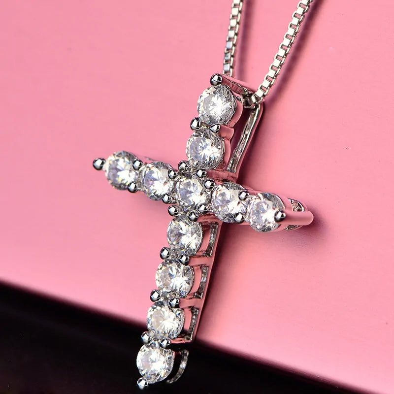 Crystal Cross Pendant Silver Chain Necklace – Timeless Elegance | MerchLuxx - MerchLuxx