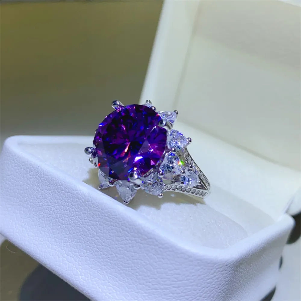 Floravelle 10-carat violet moissanite floral halo ring in sterling silver by MerchLuxx