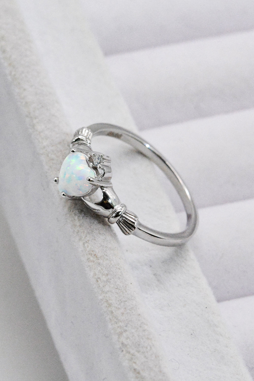 925 Sterling Silver Heart Opal Ring – Platinum-Plated | MerchLuxx - MerchLuxx