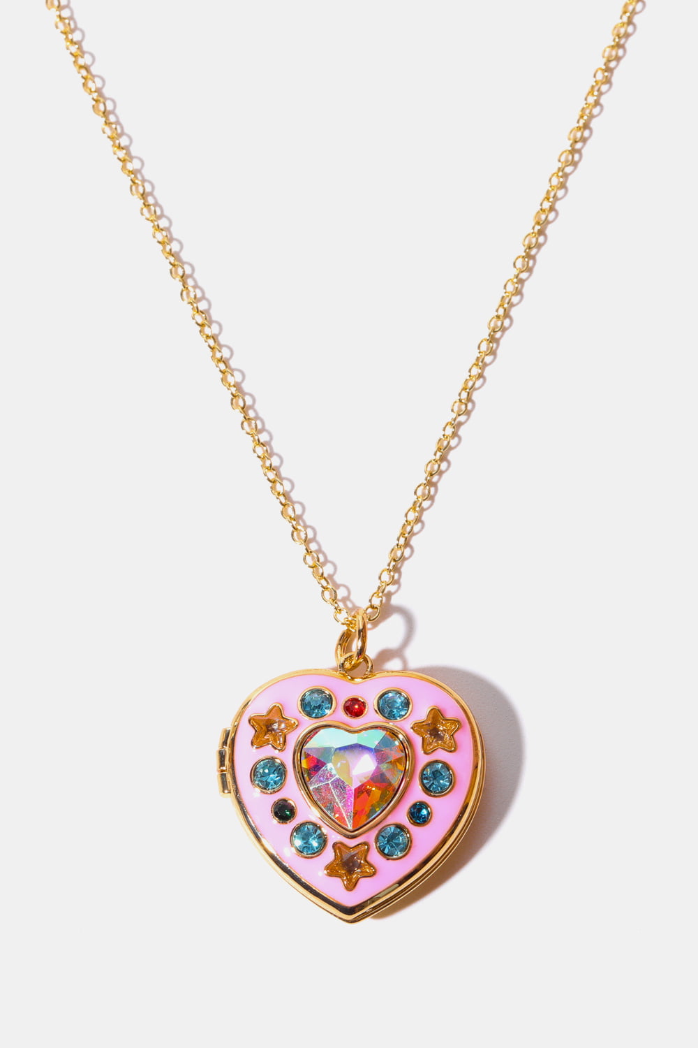 Rhinestone Decor Heart Box Pendant Necklace – 14K Gold-Plated | MerchLuxx - MerchLuxx