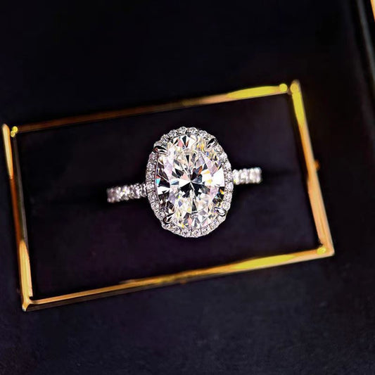 Avelisse oval moissanite ring displayed in luxury jewelry box