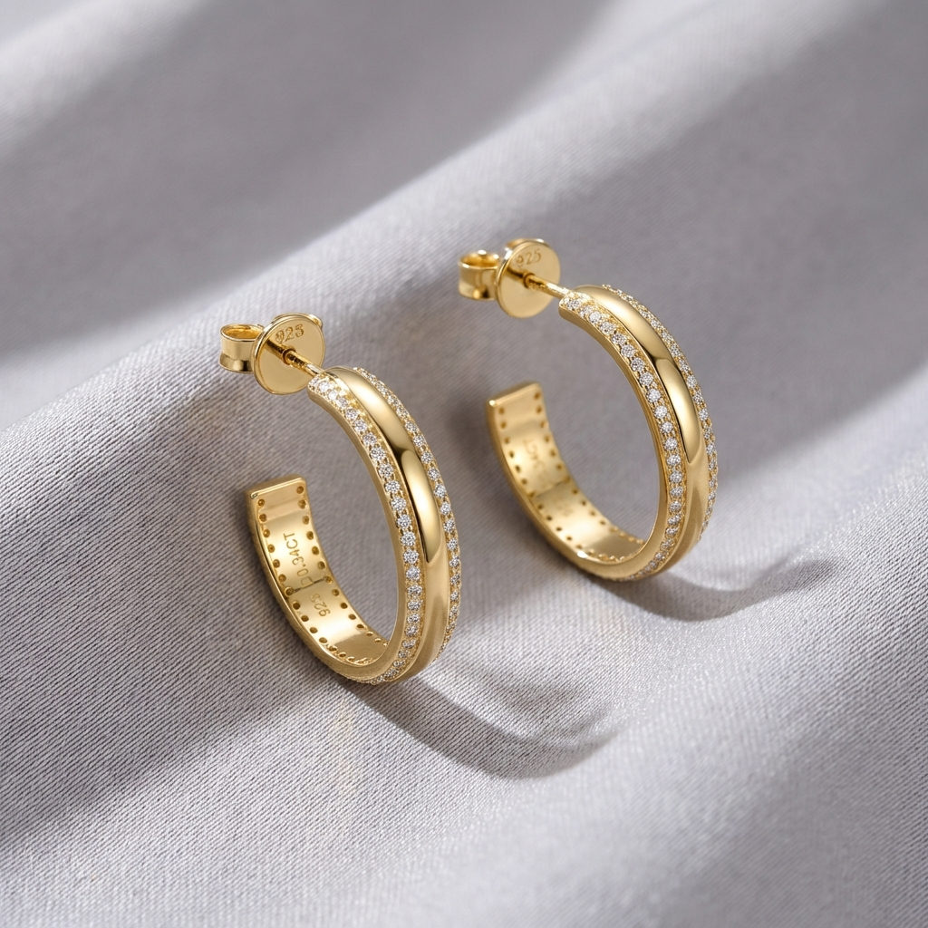 0.68 carat moissanite C-hoop earrings in 18K gold-plated 925 sterling silver by MerchLuxx