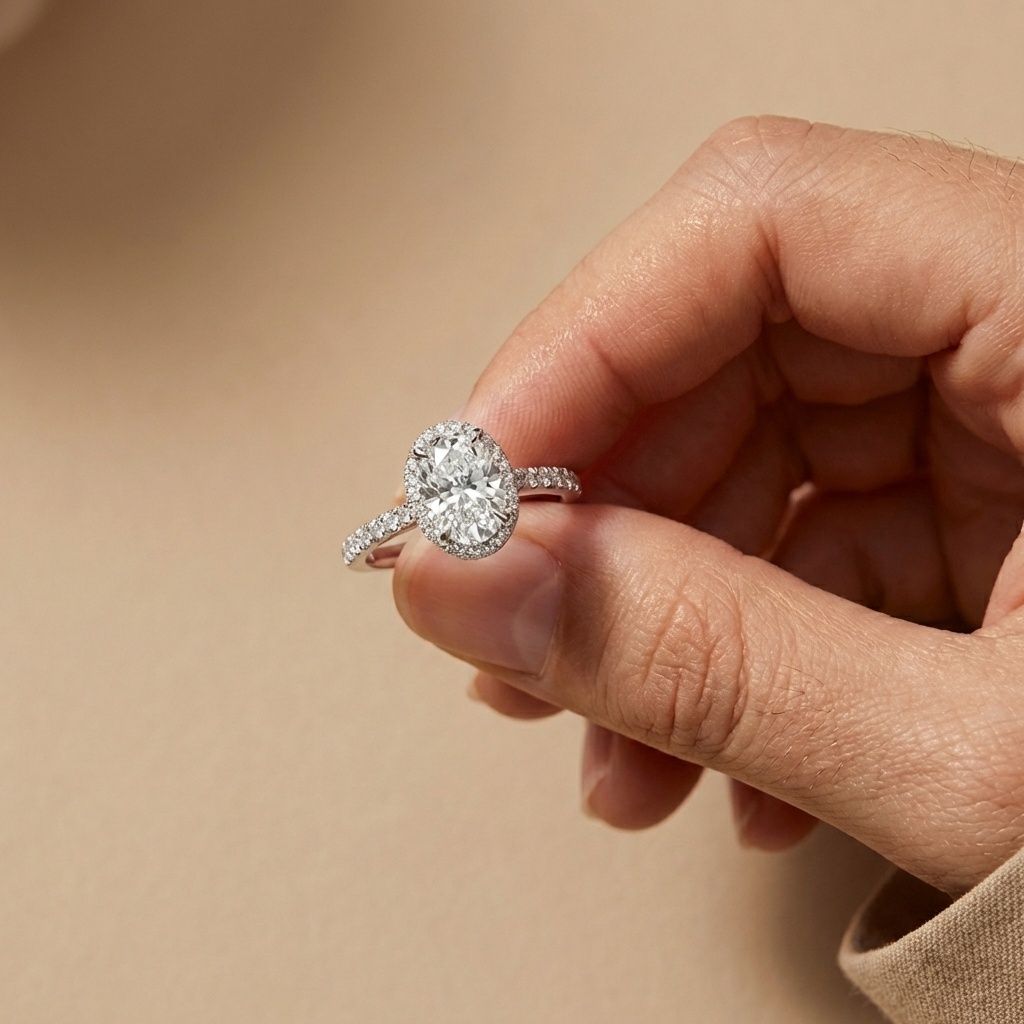 Aurivelle 4.5-carat moissanite halo ring in platinum-plated sterling silver by MerchLuxx