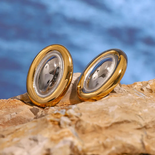 18K gold-plated stainless steel stud earrings for women by MerchLuxx