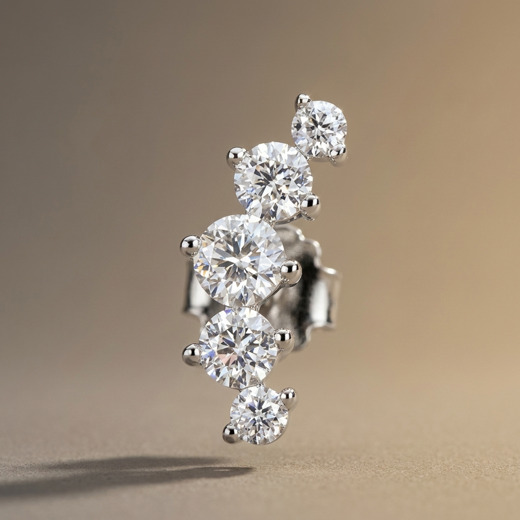 Platinum plated moissanite drop stud earrings in sterling silver