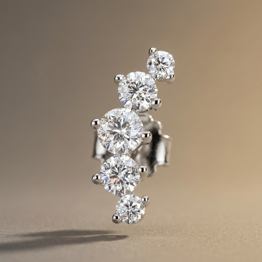 Platinum plated moissanite drop stud earrings in sterling silver