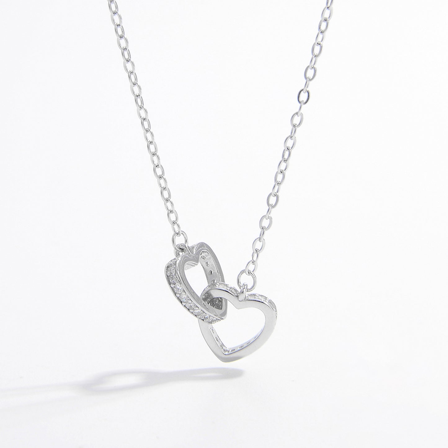925 Sterling Silver Inlaid Zircon Connected Hearts Necklace | MerchLuxx - MerchLuxx