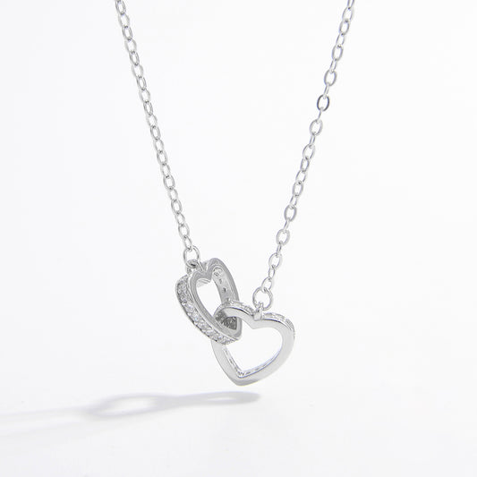 925 Sterling Silver Inlaid Zircon Connected Hearts Necklace | MerchLuxx - MerchLuxx