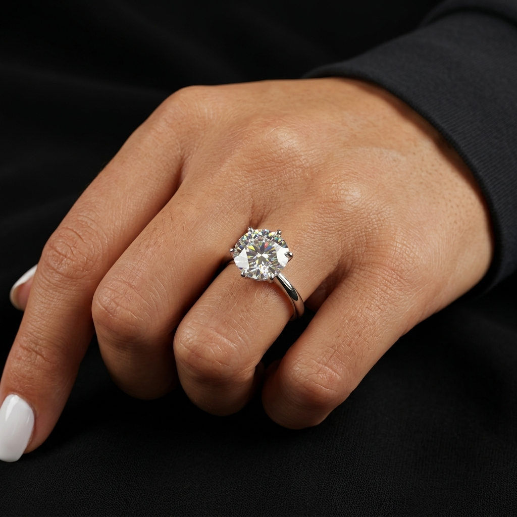 Dominique 10-carat moissanite signet ring in platinum-plated sterling silver by MerchLuxx
