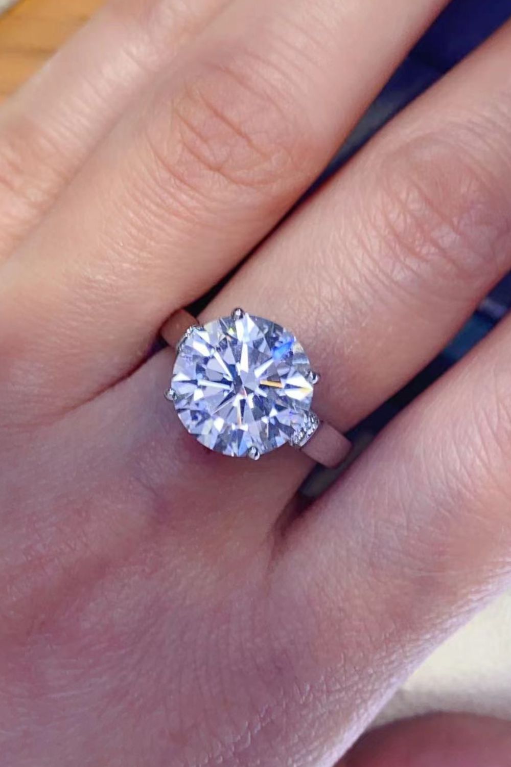 Elystra 5-carat moissanite solitaire ring in platinum-plated sterling silver by MerchLuxx