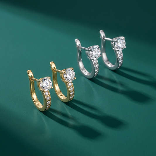 2 carat moissanite hoop earrings in platinum-plated 925 sterling silver and gold with zircon accents