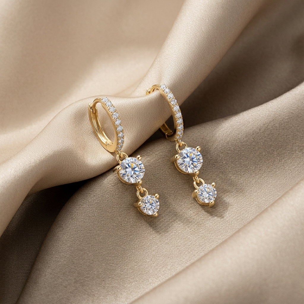 0.5 carat moissanite drop earrings in sterling silver with gold accents