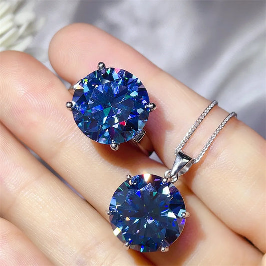 Astrielle 10-carat blue moissanite ring and pendant necklace set in sterling silver by MerchLuxx