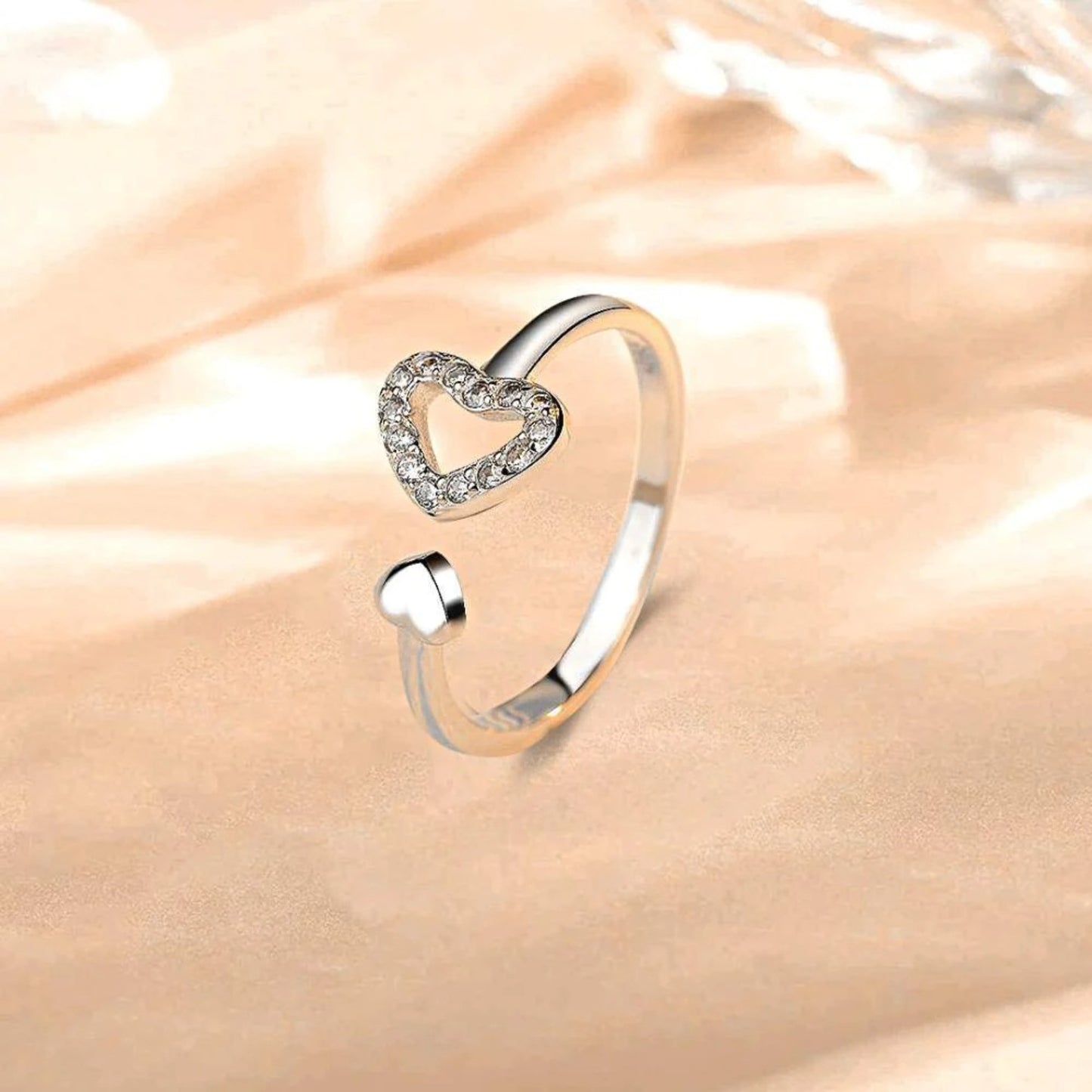 925 Sterling Silver Inlaid Zircon Heart Open Ring – Adjustable & Elegant | MerchLuxx - MerchLuxx