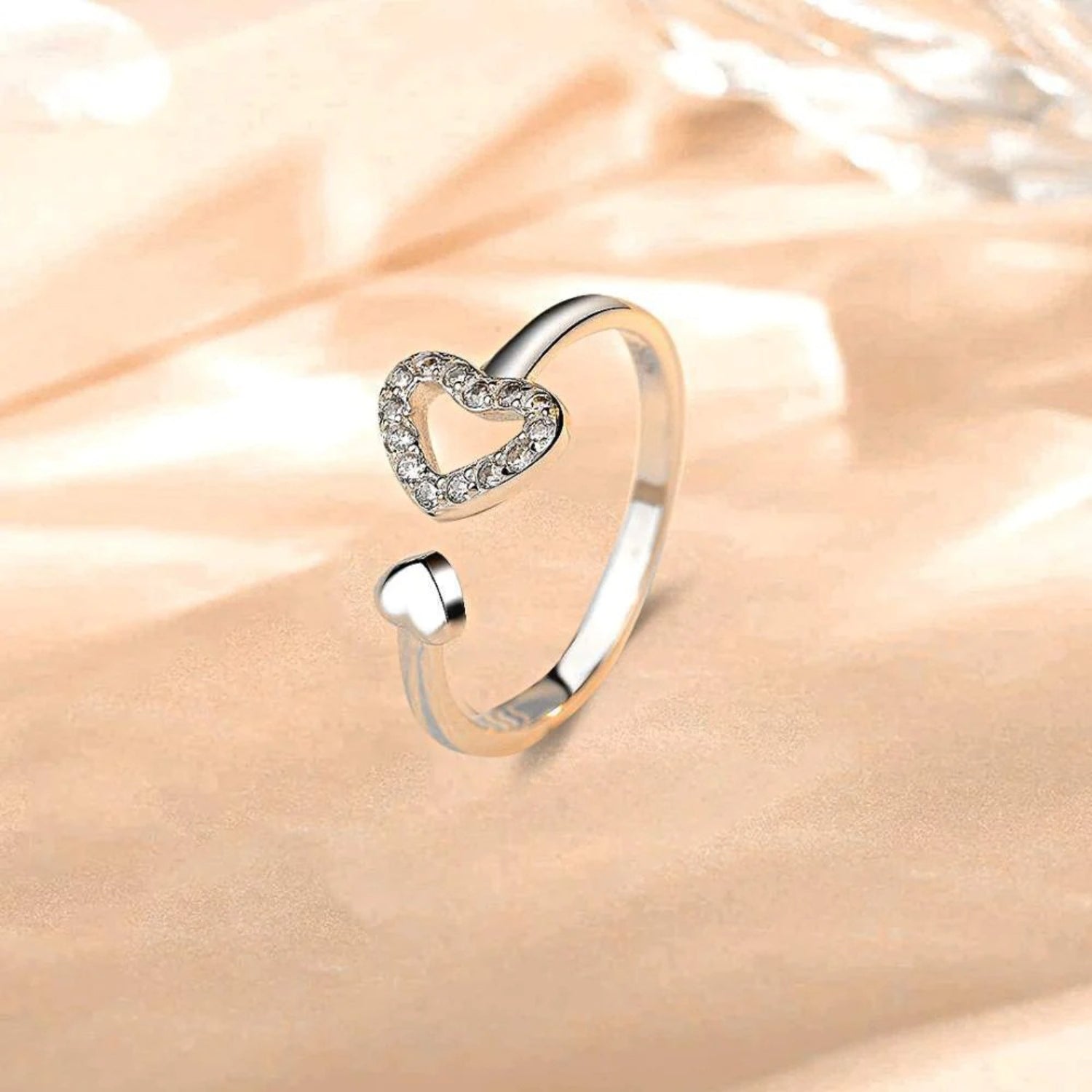 925 Sterling Silver Inlaid Zircon Heart Open Ring – Adjustable & Elegant | MerchLuxx - MerchLuxx