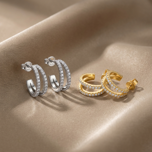 Pair of 18K gold plated moissanite C hoop earrings in sterling silver