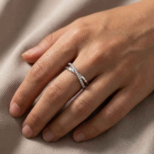 Adored Moissanite Crisscross 925 Sterling Silver Ring – Elegant & Sparkling | MerchLuxx - MerchLuxx
