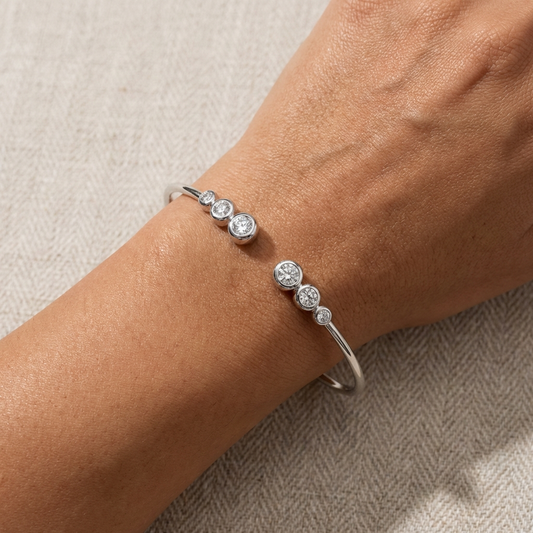 1.8 carat moissanite bracelet in platinum-plated sterling silver worn on wrist – Aureline luxury bracelet by MerchLuxx