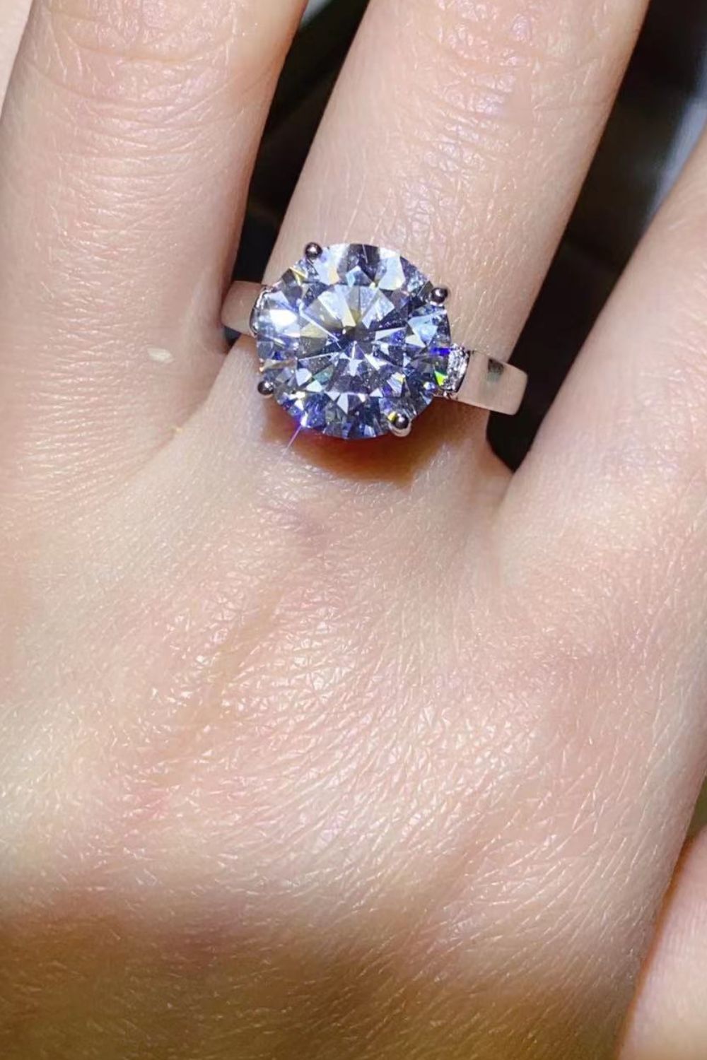 Elystra 5-carat moissanite solitaire ring in platinum-plated sterling silver by MerchLuxx