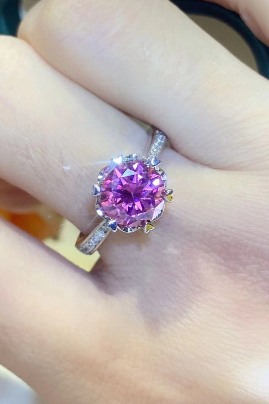 Roséluxe 2-carat pink moissanite ring in platinum-plated sterling silver by MerchLuxx