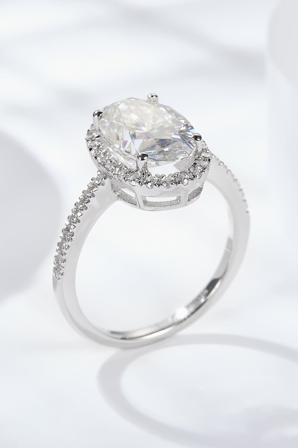 Aurivelle 4.5-carat moissanite halo ring in platinum-plated sterling silver by MerchLuxx