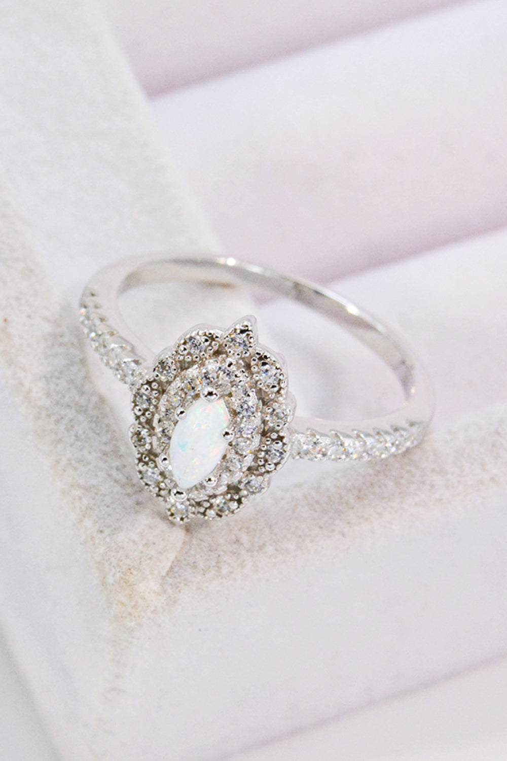 Modern Love Story Opal & Zircon Ring – Platinum Sterling Silver | MerchLuxx - MerchLuxx