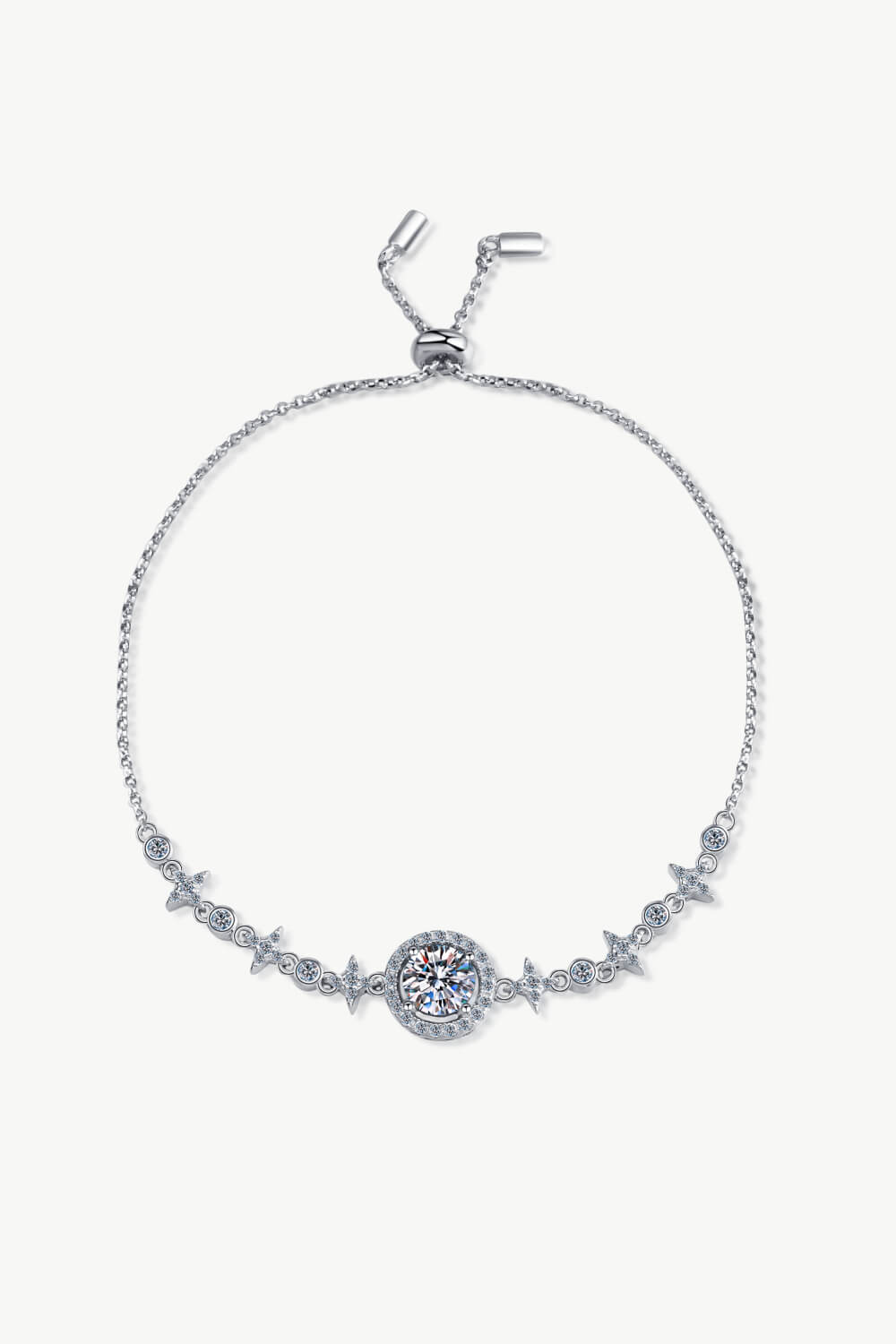 1 carat moissanite bracelet in sterling silver worn on wrist with minimalist design
