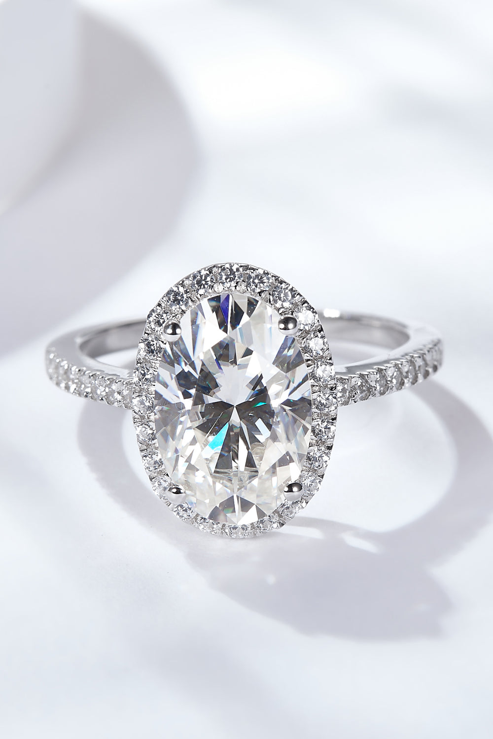 Aurivelle 4.5-carat moissanite halo ring in platinum-plated sterling silver by MerchLuxx