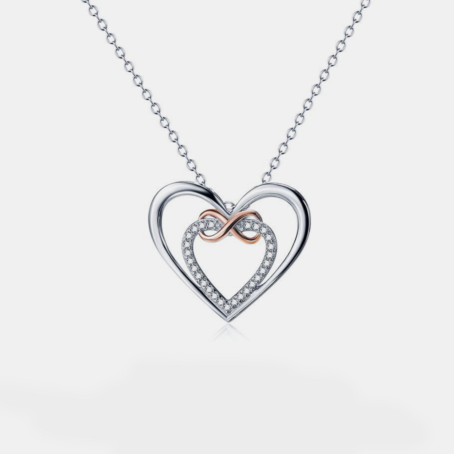 Heart Shape Zircon Sterling Silver Necklace with Gold Infinity Knot | MerchLuxx - MerchLuxx