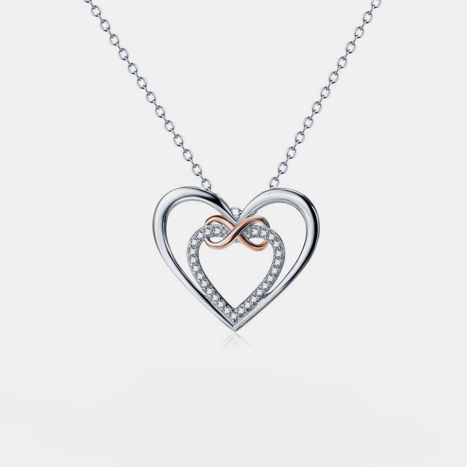 Heart Shape Zircon Sterling Silver Necklace with Gold Infinity Knot | MerchLuxx - MerchLuxx