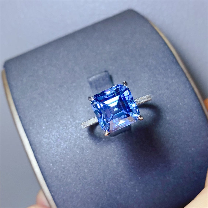 5 Carat Blue Moissanite & Zircon Sterling Silver Ring – Luxury Shine | MerchLuxx - MerchLuxx