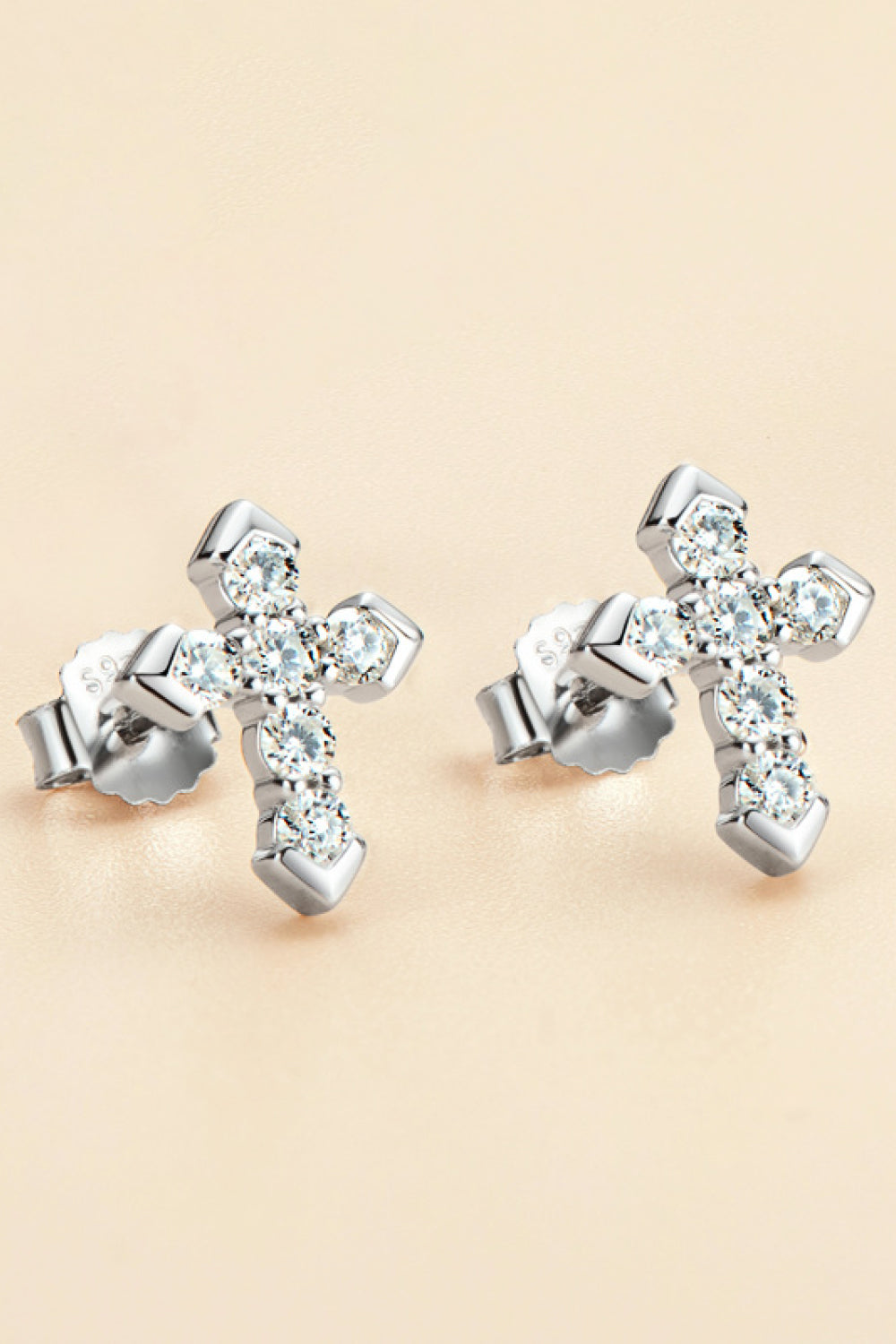 Moissanite Cross Stud Earrings | 925 Sterling Silver & Platinum | MerchLuxx - MerchLuxx