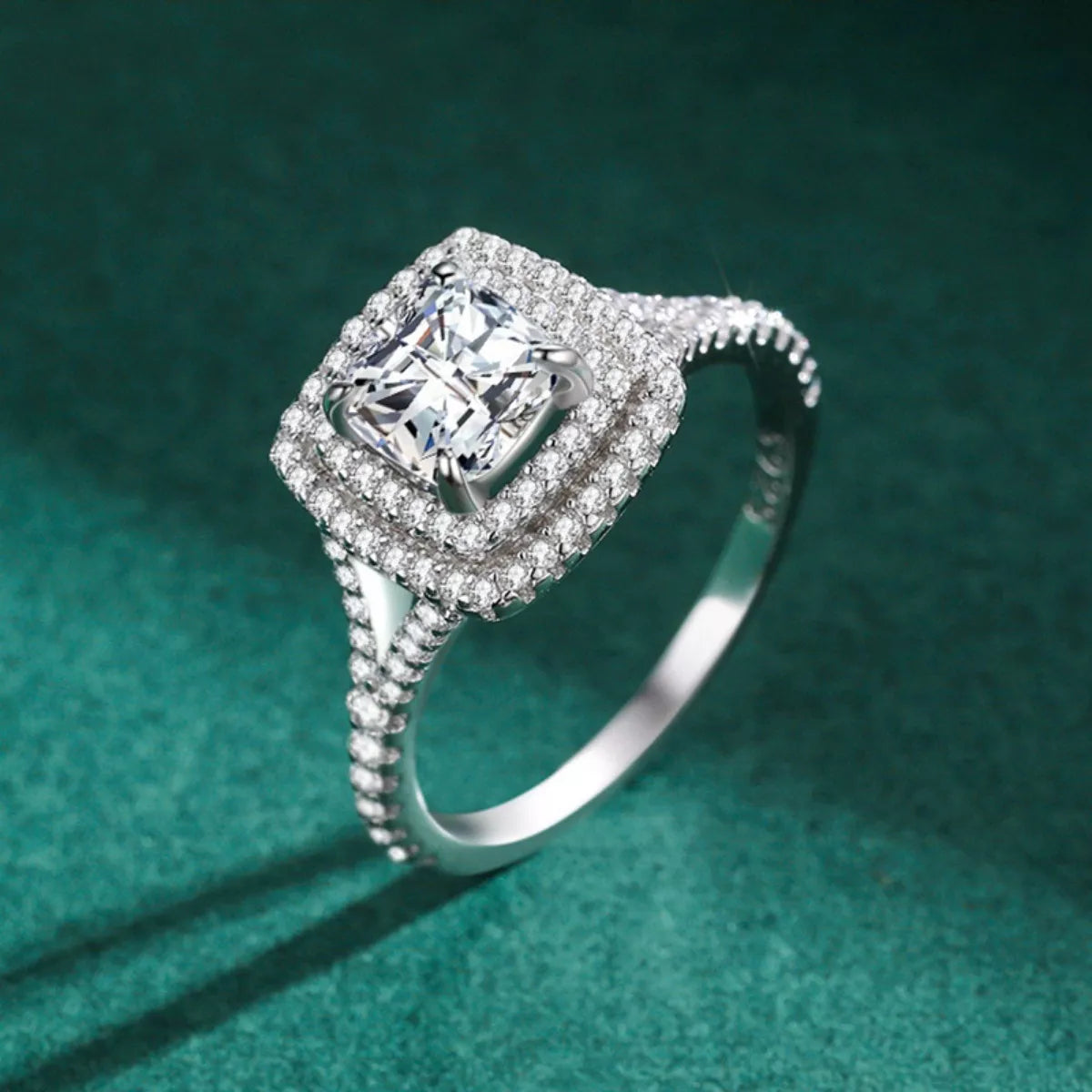 Virella™ Radiant Halo Ring with 5-carat moissanite in platinum-plated 925 sterling silver
