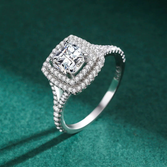 Virella™ Radiant Halo Ring with 5-carat moissanite in platinum-plated 925 sterling silver