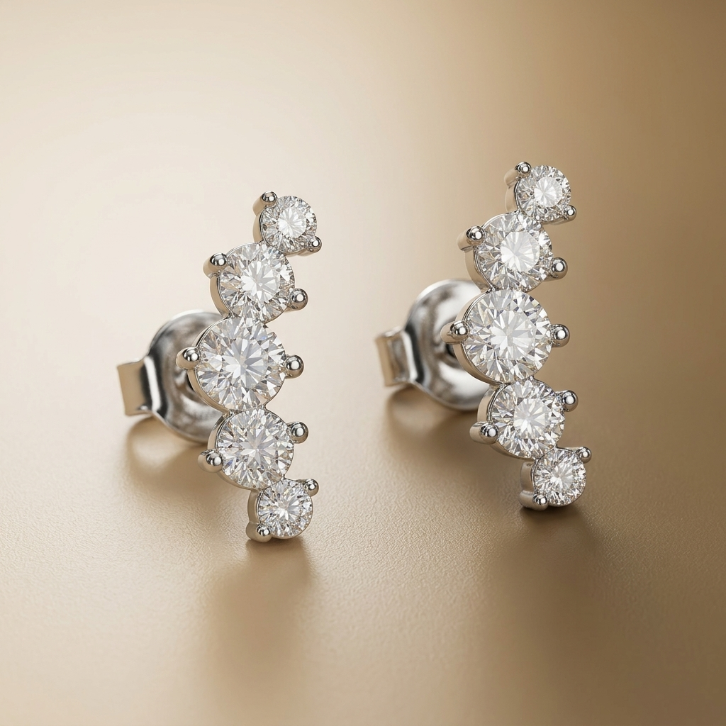 Platinum plated moissanite drop stud earrings in sterling silver