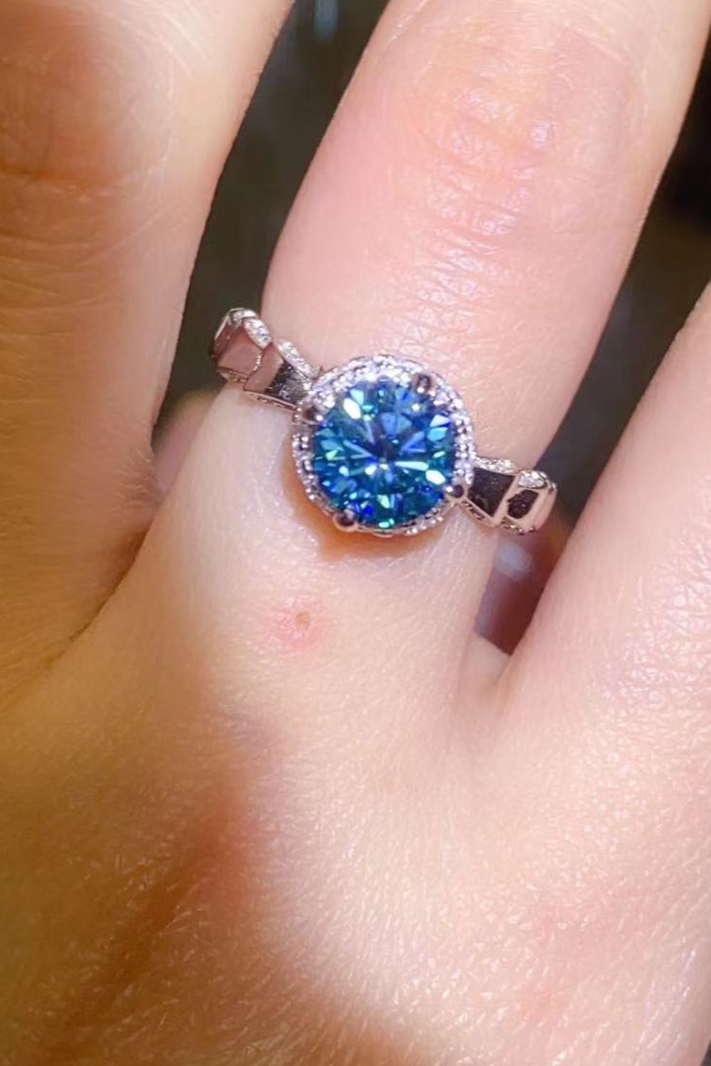 Luminara 1-carat moissanite halo ring in platinum-plated sterling silver by MerchLuxx