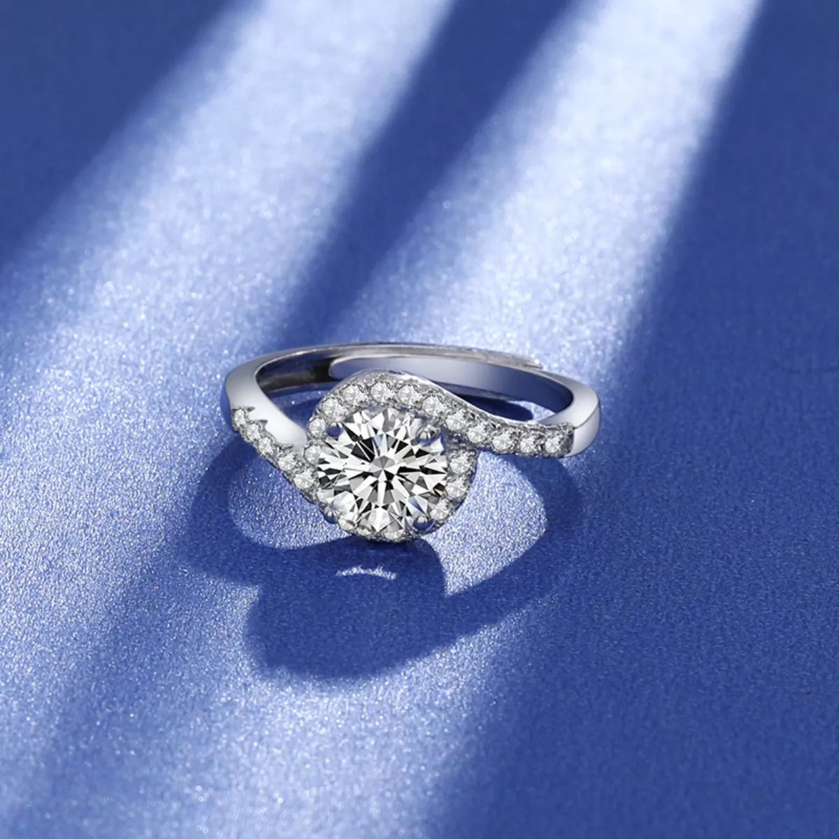 Top view of Elowen™ moissanite crossover ring