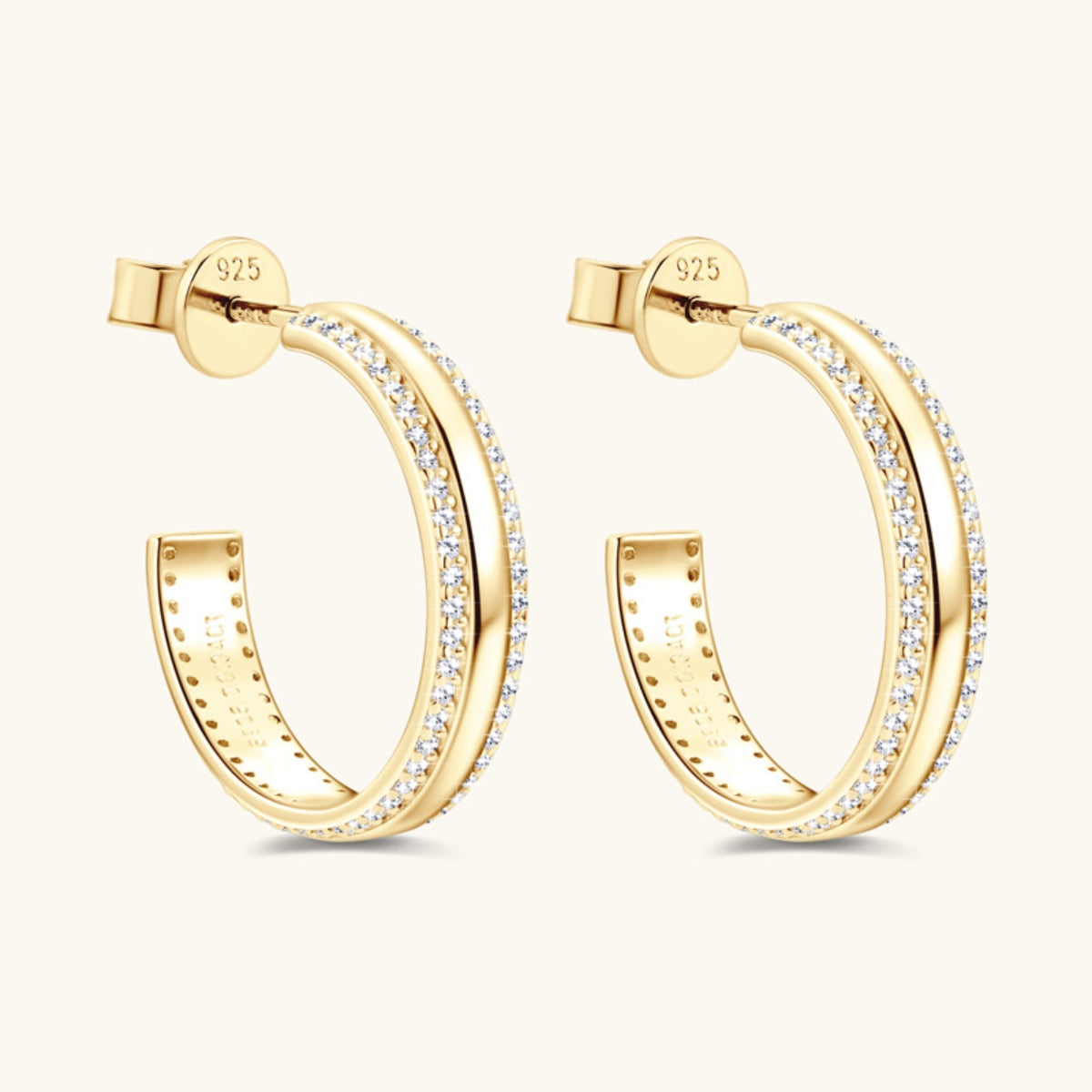 25 Sterling Silver Inlaid Moissanite C-Hoop Earrings – 18K Gold-Plated | MerchLuxx - MerchLuxx
