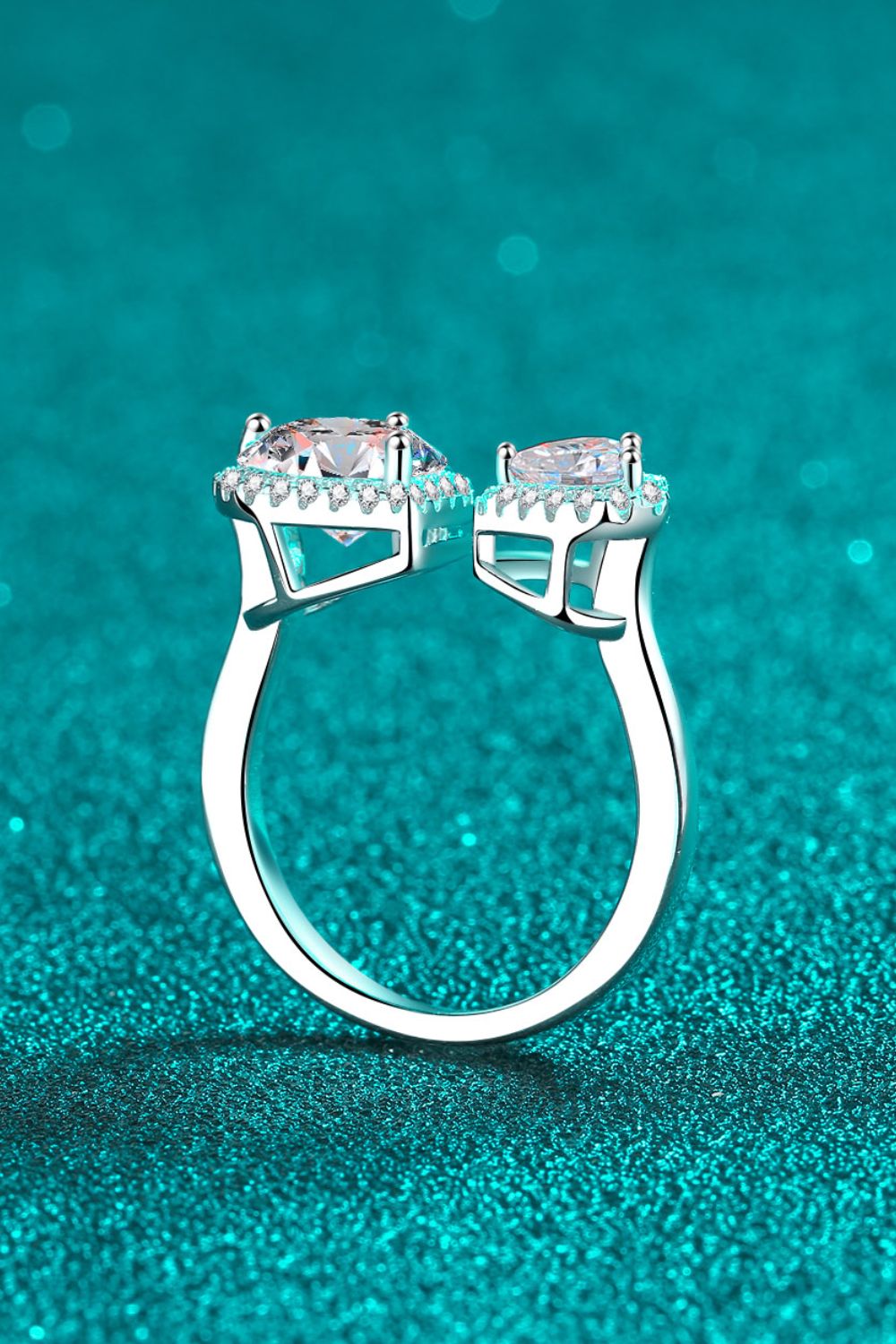 Top view of the Lunara™ Double Heart Ring showing the open-heart design