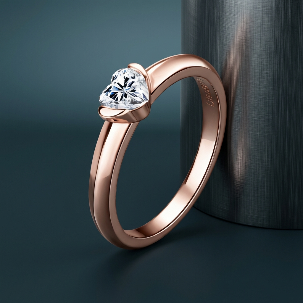 heart-shaped 0.5 carat moissanite solitaire ring in 18k rose gold plated sterling silver