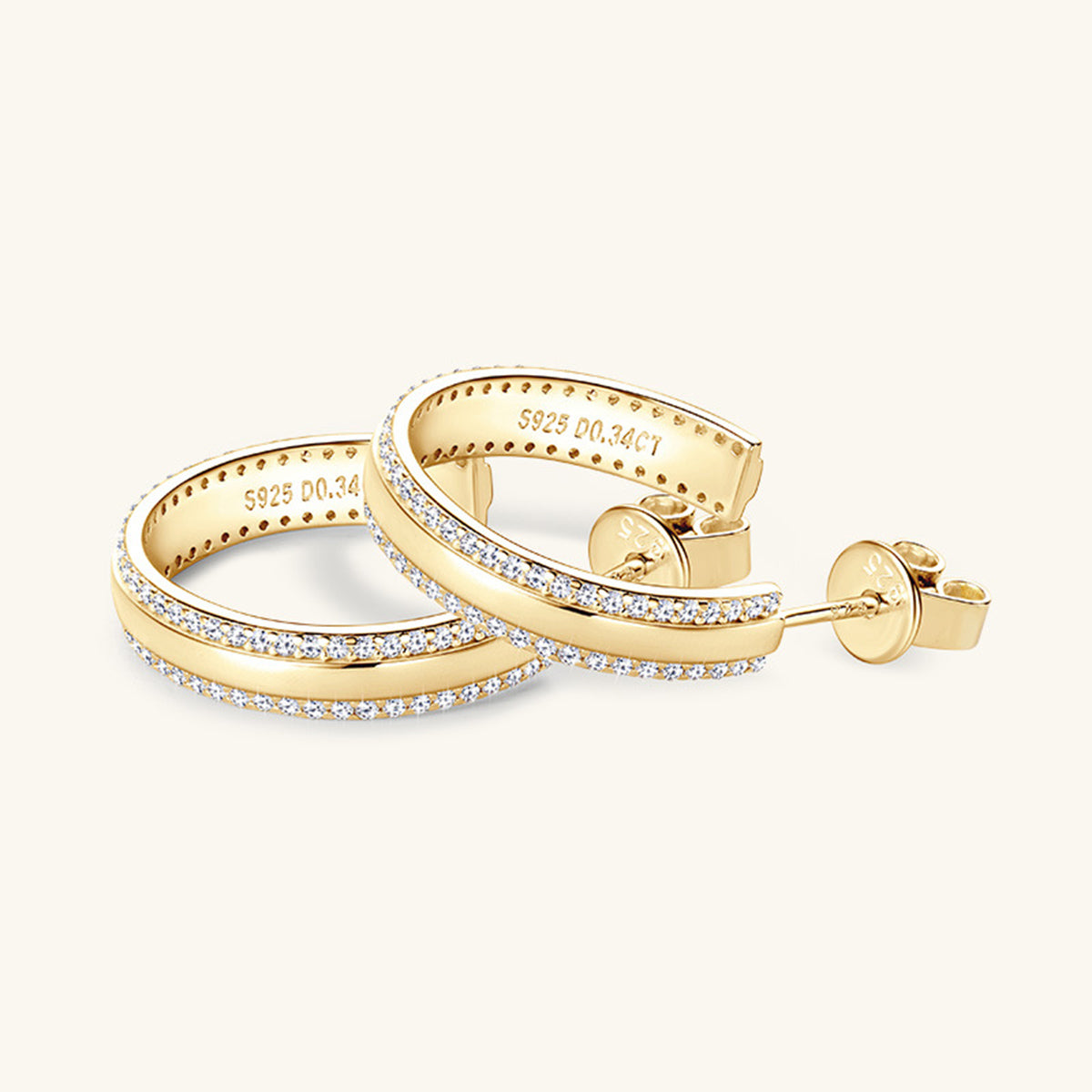25 Sterling Silver Inlaid Moissanite C-Hoop Earrings – 18K Gold-Plated | MerchLuxx - MerchLuxx