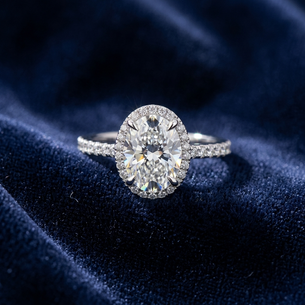 Aurivelle 4.5-carat moissanite halo ring in platinum-plated sterling silver by MerchLuxx