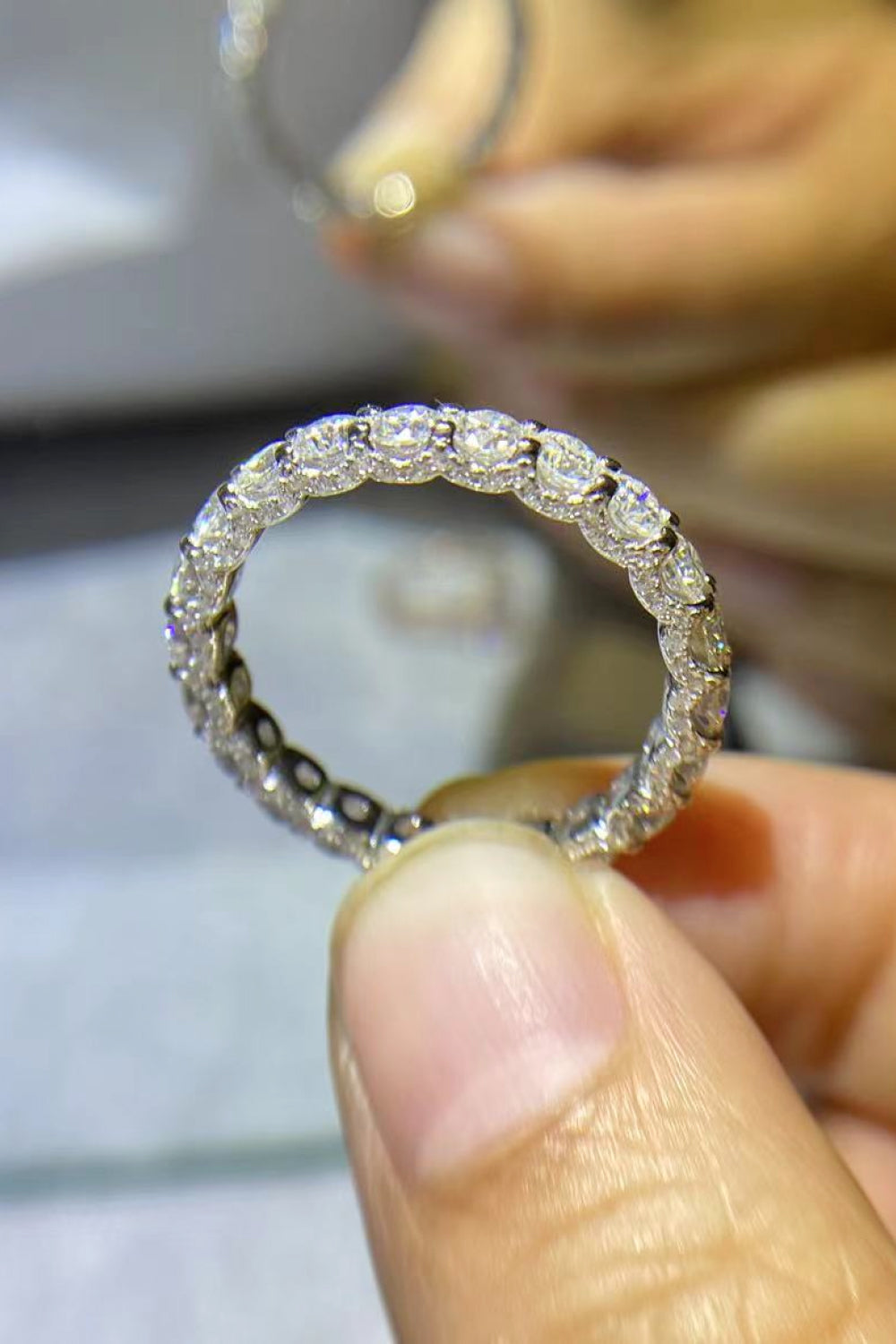 side view of the Eternyx™ Moissanite Eternity Ring showing the polished band